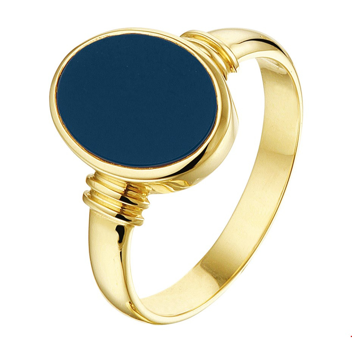 Zegelring goud dames blauwe steen massief
