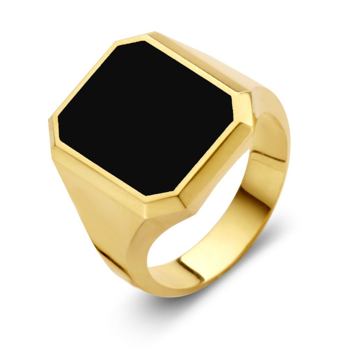 Zegelring met achthoekige onyx massief 14 karaat