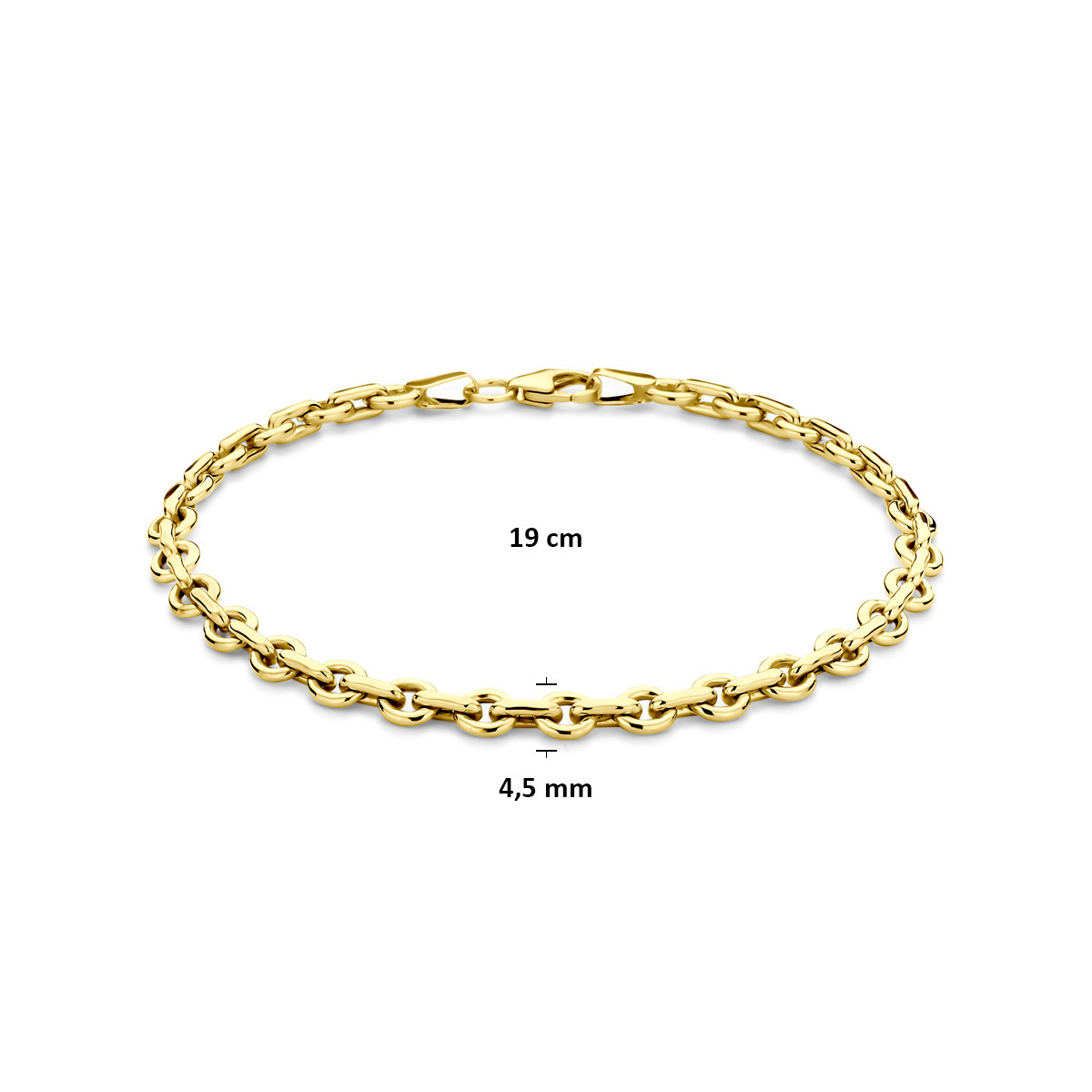Zilgold armband met anker schakels massief 4.5 mm breed - Lengte 19 cm