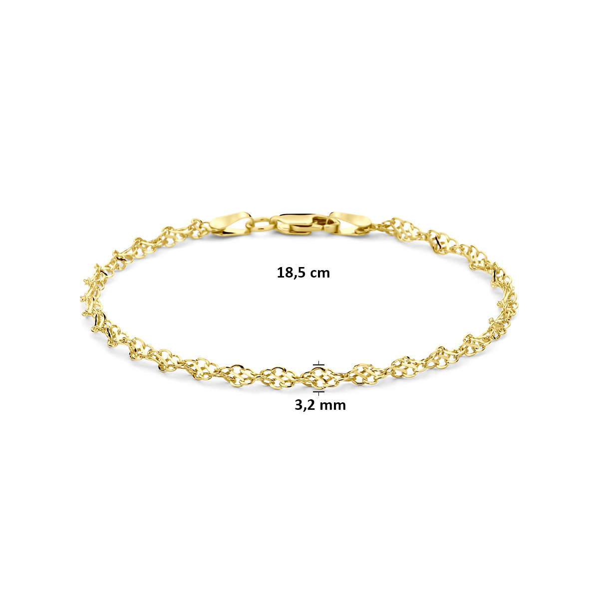 Zilgold dames schakelarmband met fijne structuur 3.2 mm breed - Lengte 18.5 cm