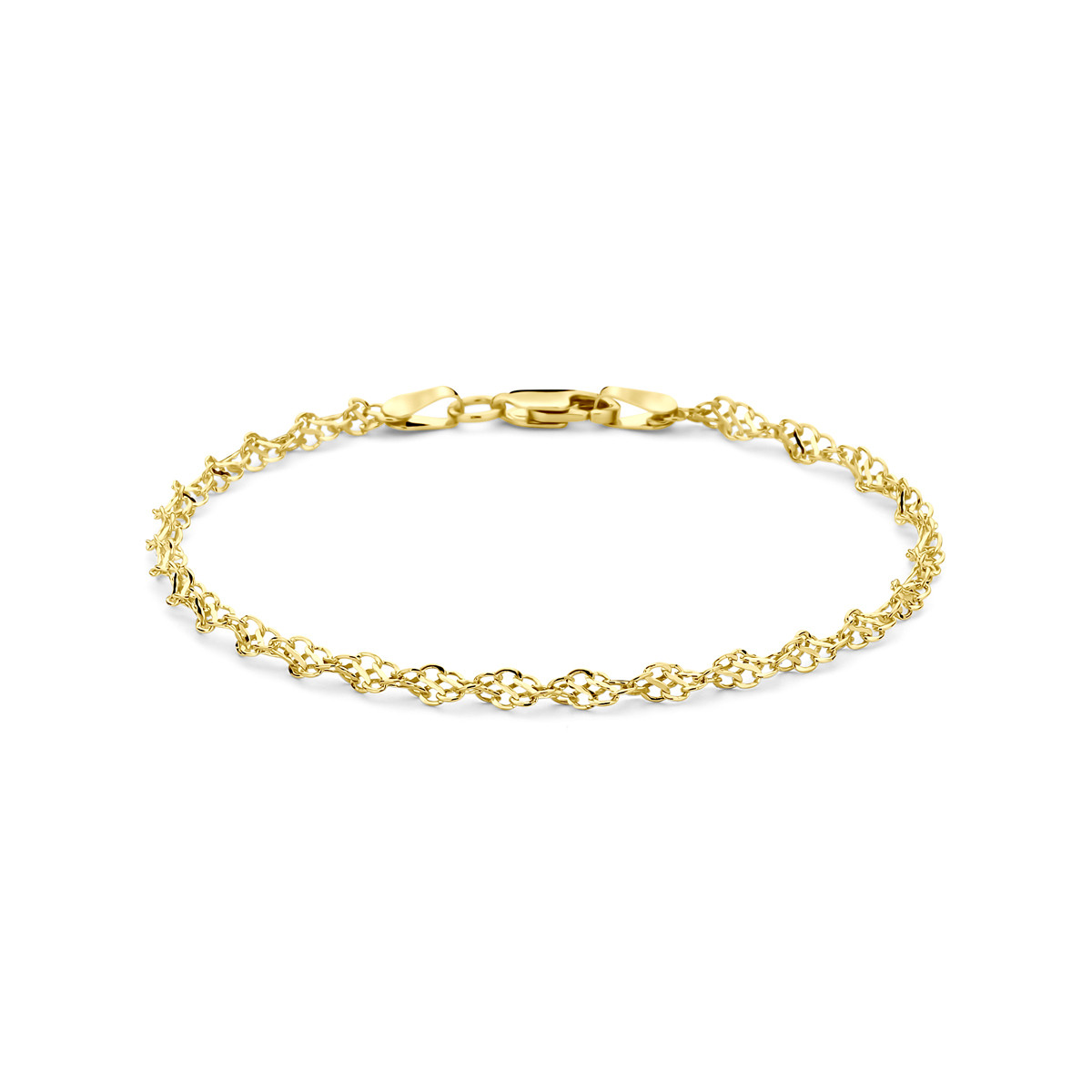 Zilgold dames schakelarmband met fijne structuur 3.2 mm breed - Lengte 18.5 cm