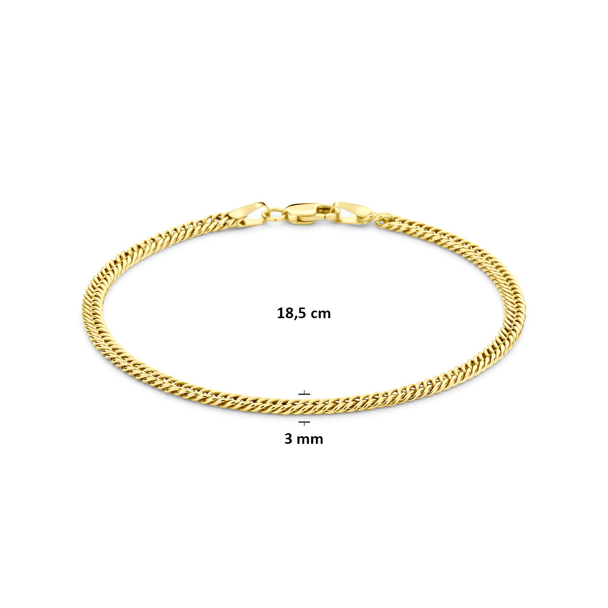Zilgold schakelarmband met gourmet schakels 14-karaat goud 3 mm breed - Lengte 18.5 cm