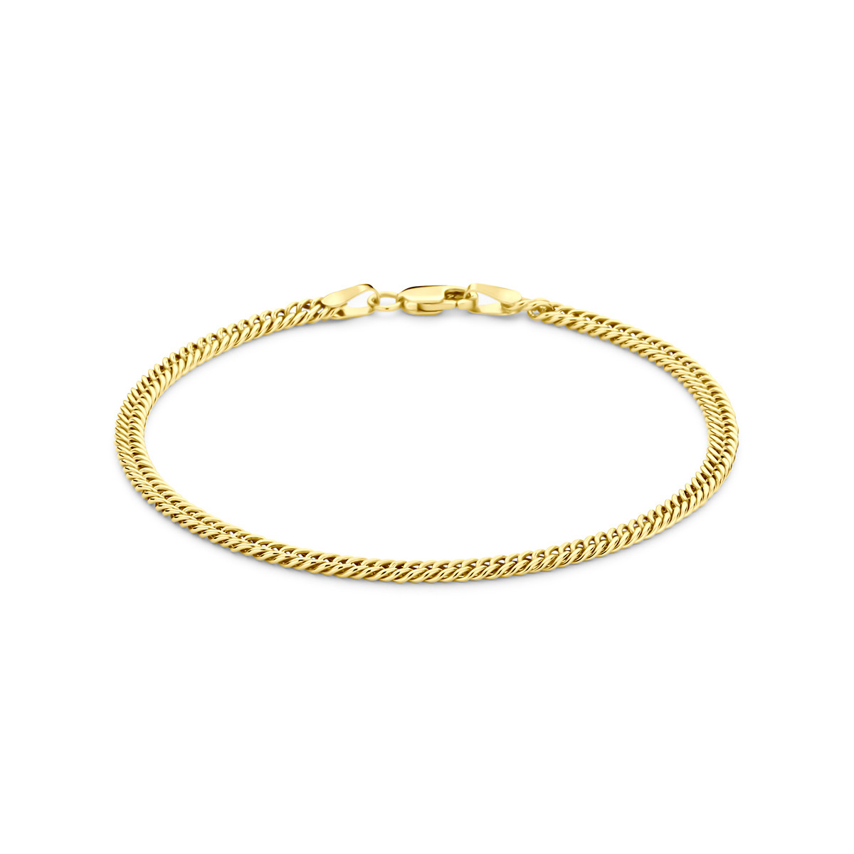Zilgold schakelarmband met gourmet schakels 14-karaat goud 3 mm breed - Lengte 18.5 cm