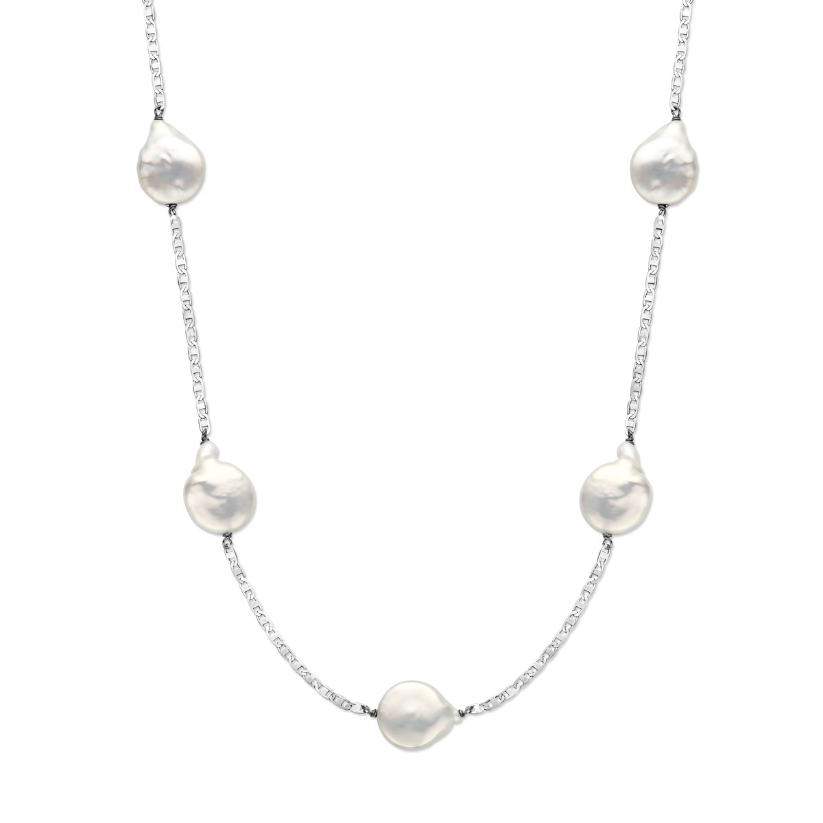 Zilveren 925 ketting met ronde imitatieparels 2.5 mm breed - Lengte 70-75 cm