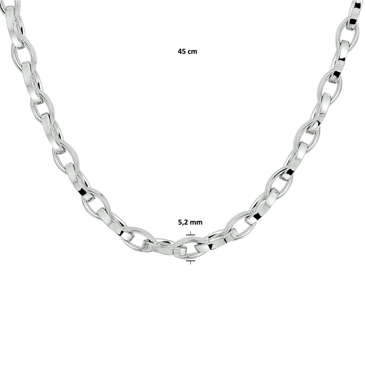 Zilveren anker ketting 5.2 mm - lengte 45 cm
