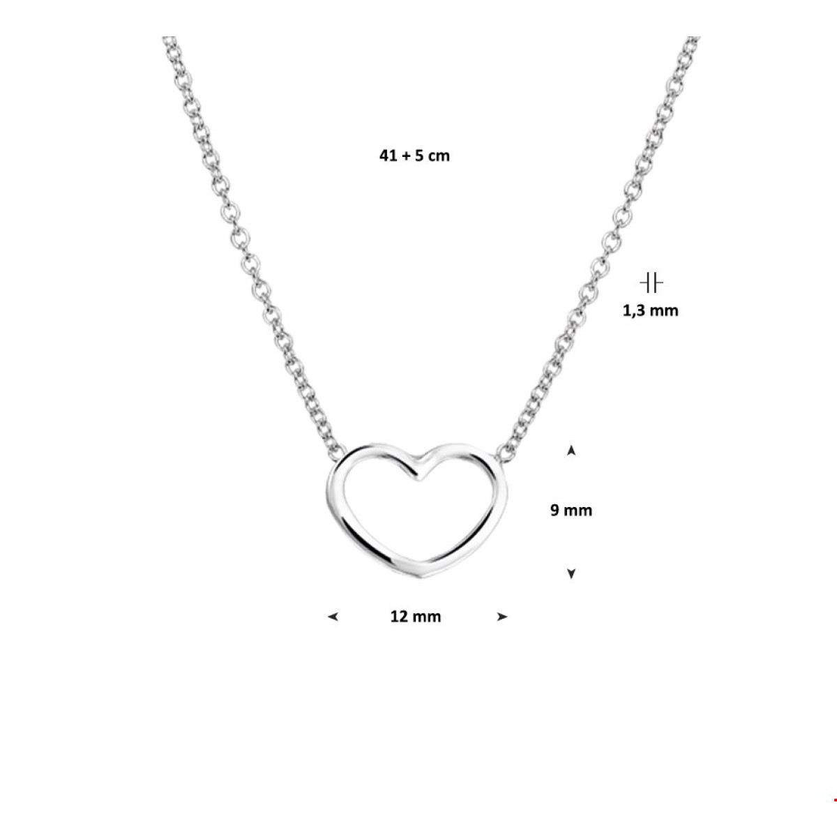 Zilveren anker ketting hartje 46 cm met 12x9 mm