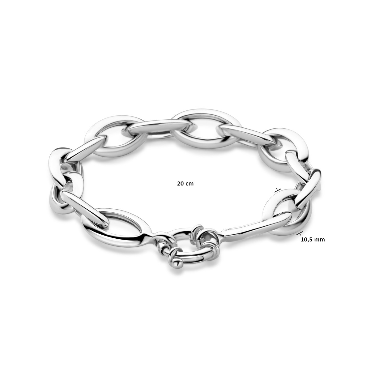 Zilveren anker schakelarmband met springslot 10.5 mm breed - Lengte 20 cm