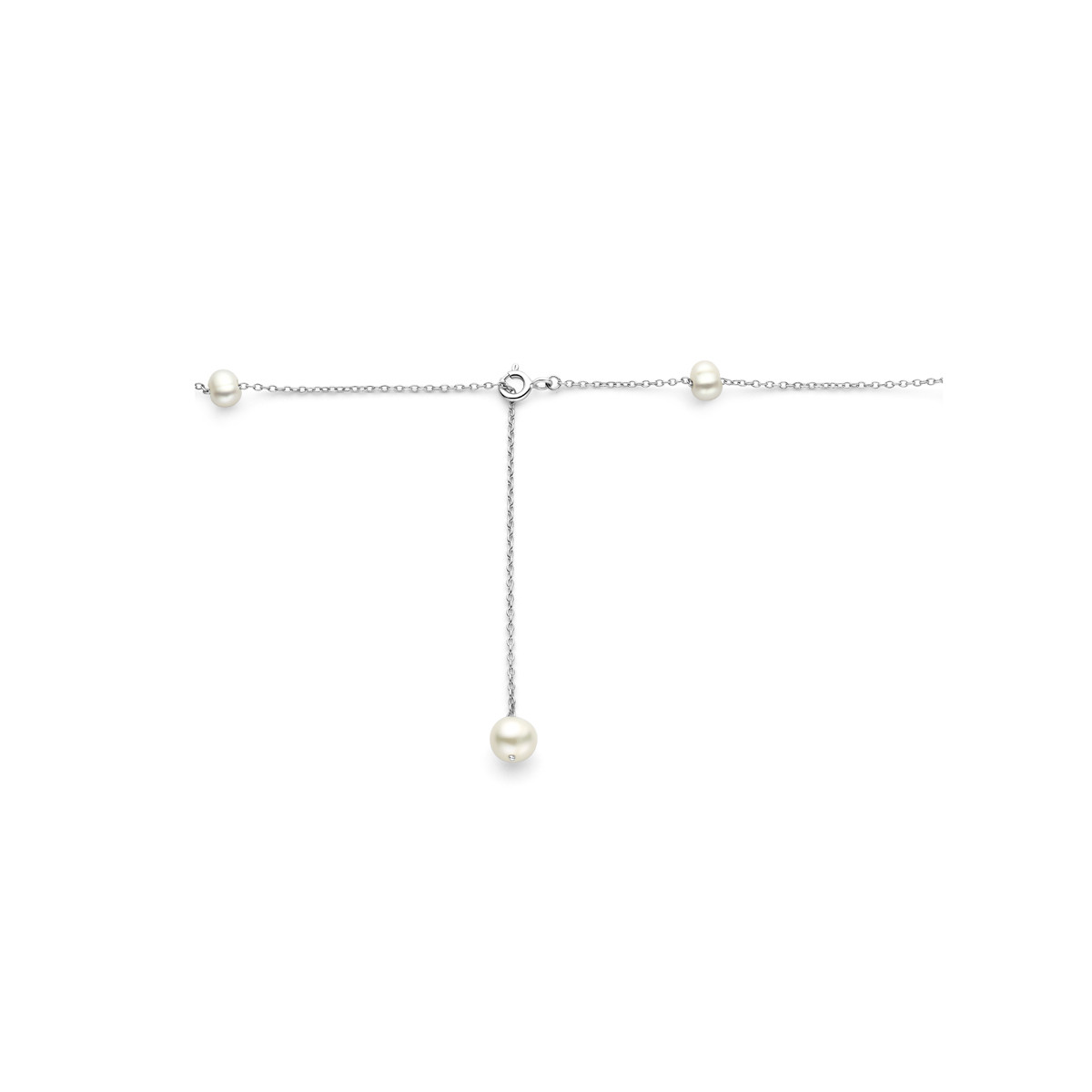 Zilveren ankerketting met grote en kleine parels - Lengte 55 cm