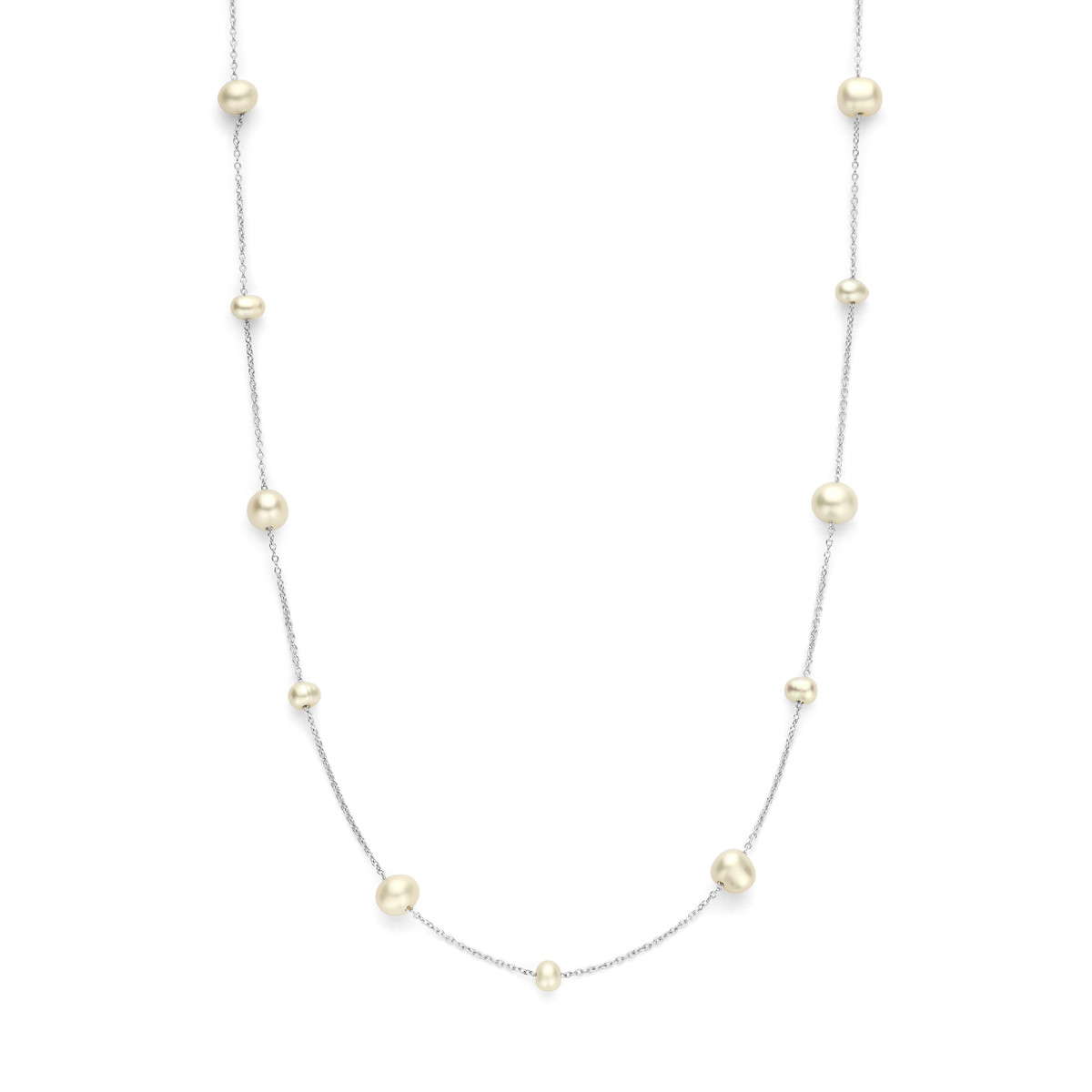 Zilveren ankerketting met grote en kleine parels - Lengte 55 cm