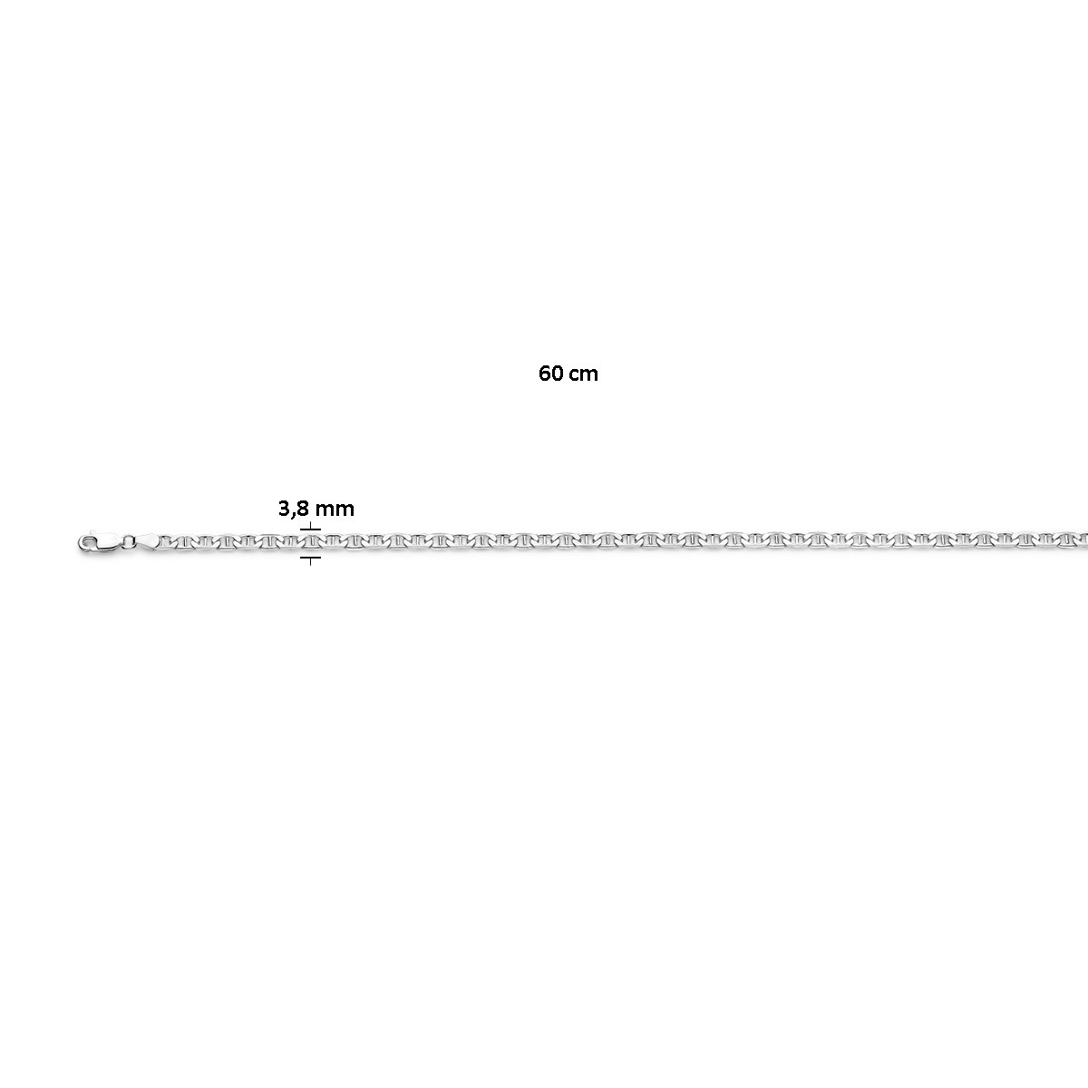 Zilveren ankerketting voor heren van 3.8 mm breed - lengte 60 cm