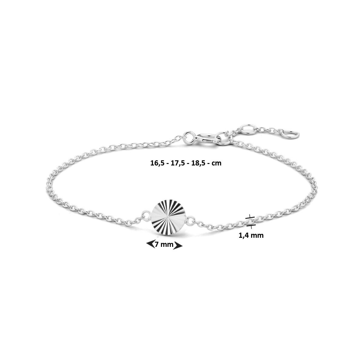 Zilveren armband met gediamanteerd rondje 16.5-18.5 cm