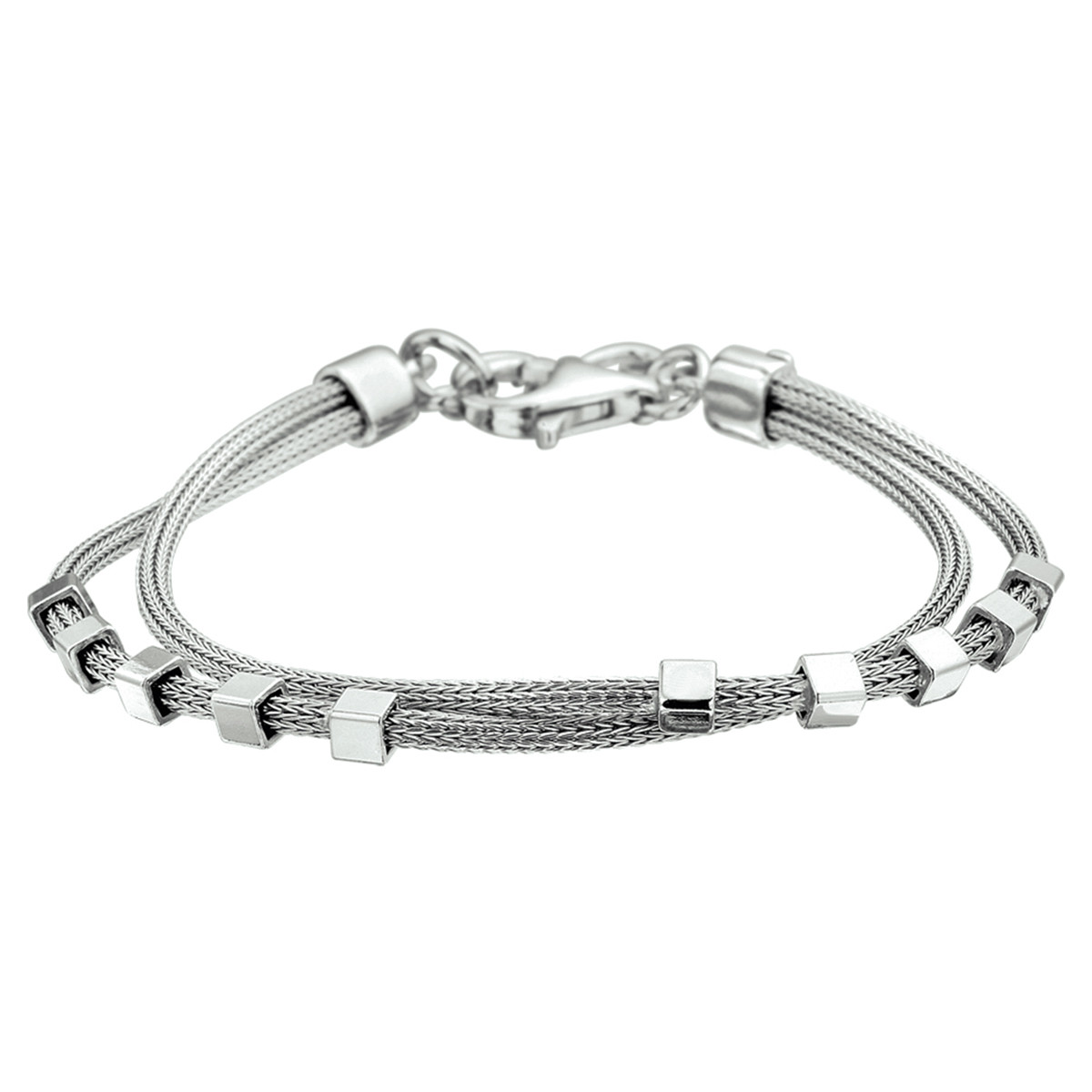Zilveren armband met gerhodineerde vossenstaartschakel 2 mm breed - Lengte 18-20.5 cm