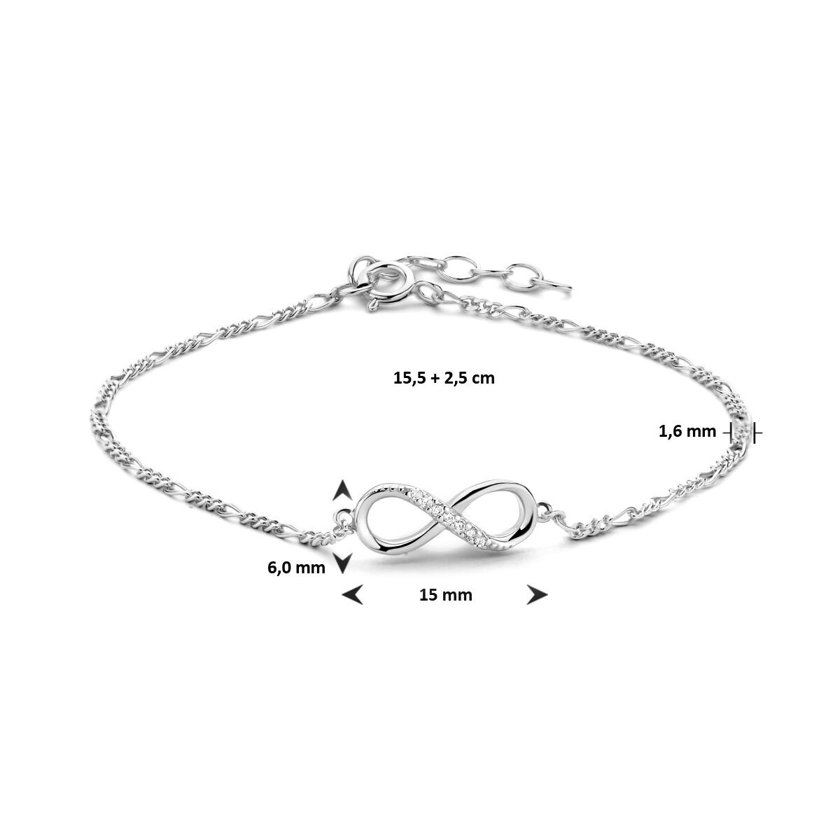 Zilveren armband met infinity 15.5-18 cm