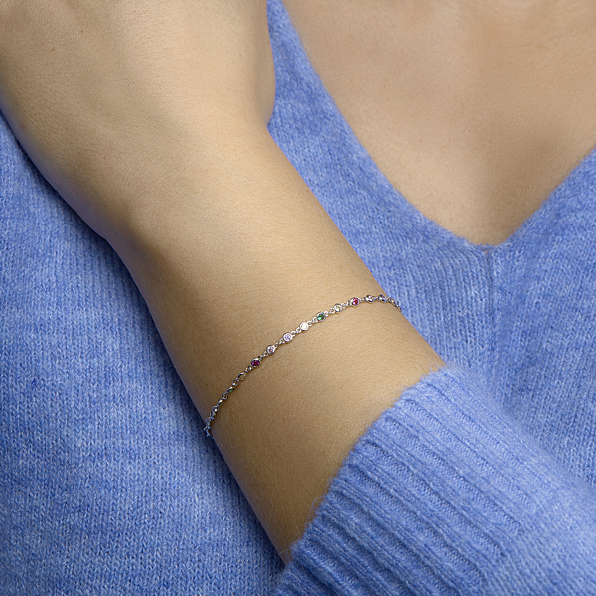 Zilveren armband met kleurrijke zirkonia 3 mm breed - Lengte 16.5-18.5 cm
