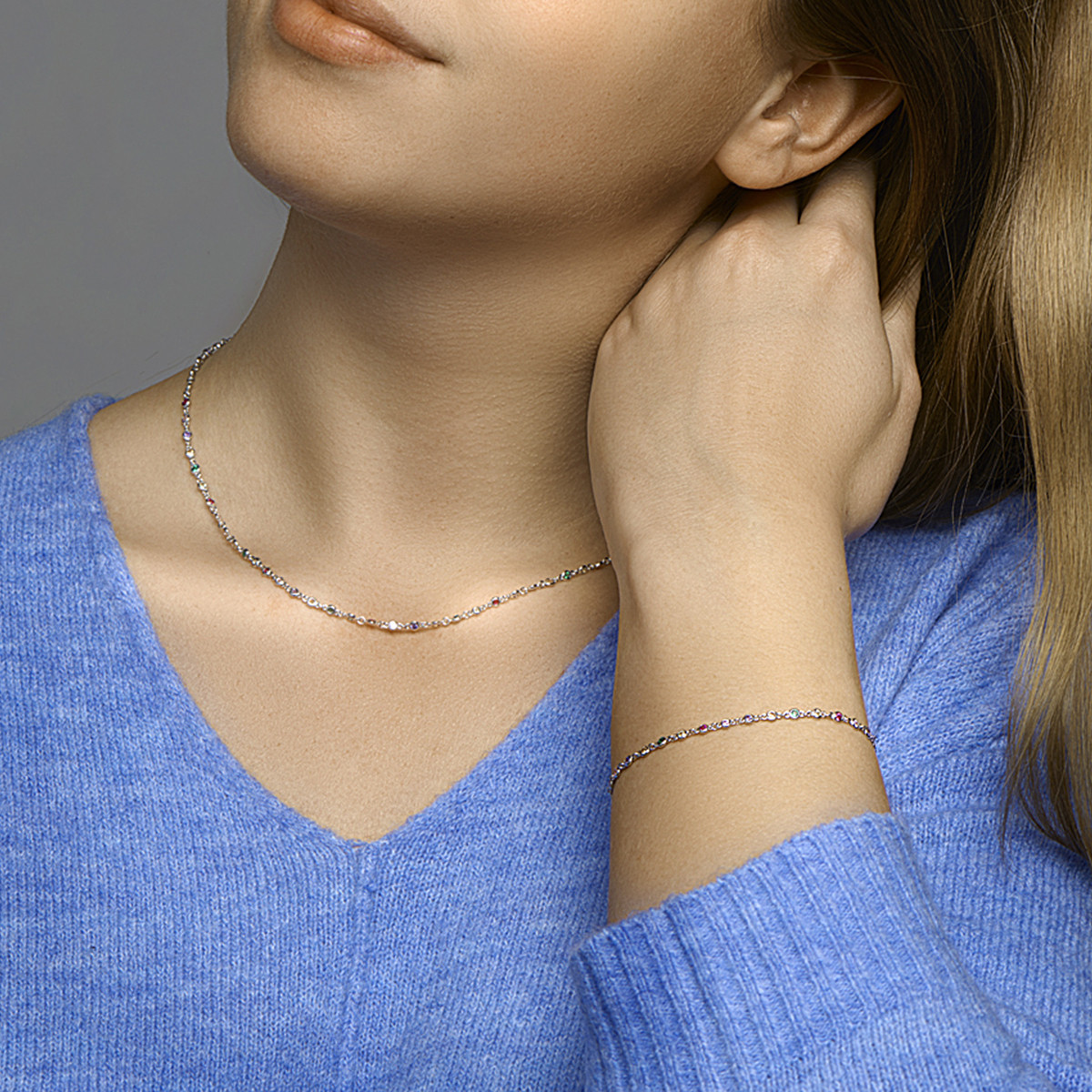 Zilveren armband met kleurrijke zirkonia 3 mm breed - Lengte 16.5-18.5 cm