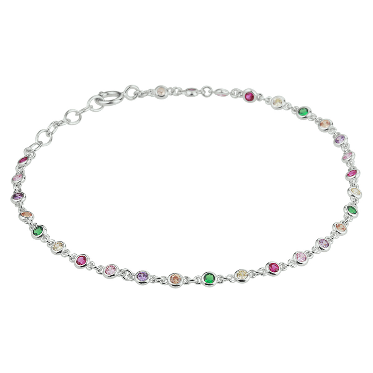 Zilveren armband met kleurrijke zirkonia 3 mm breed - Lengte 16.5-18.5 cm