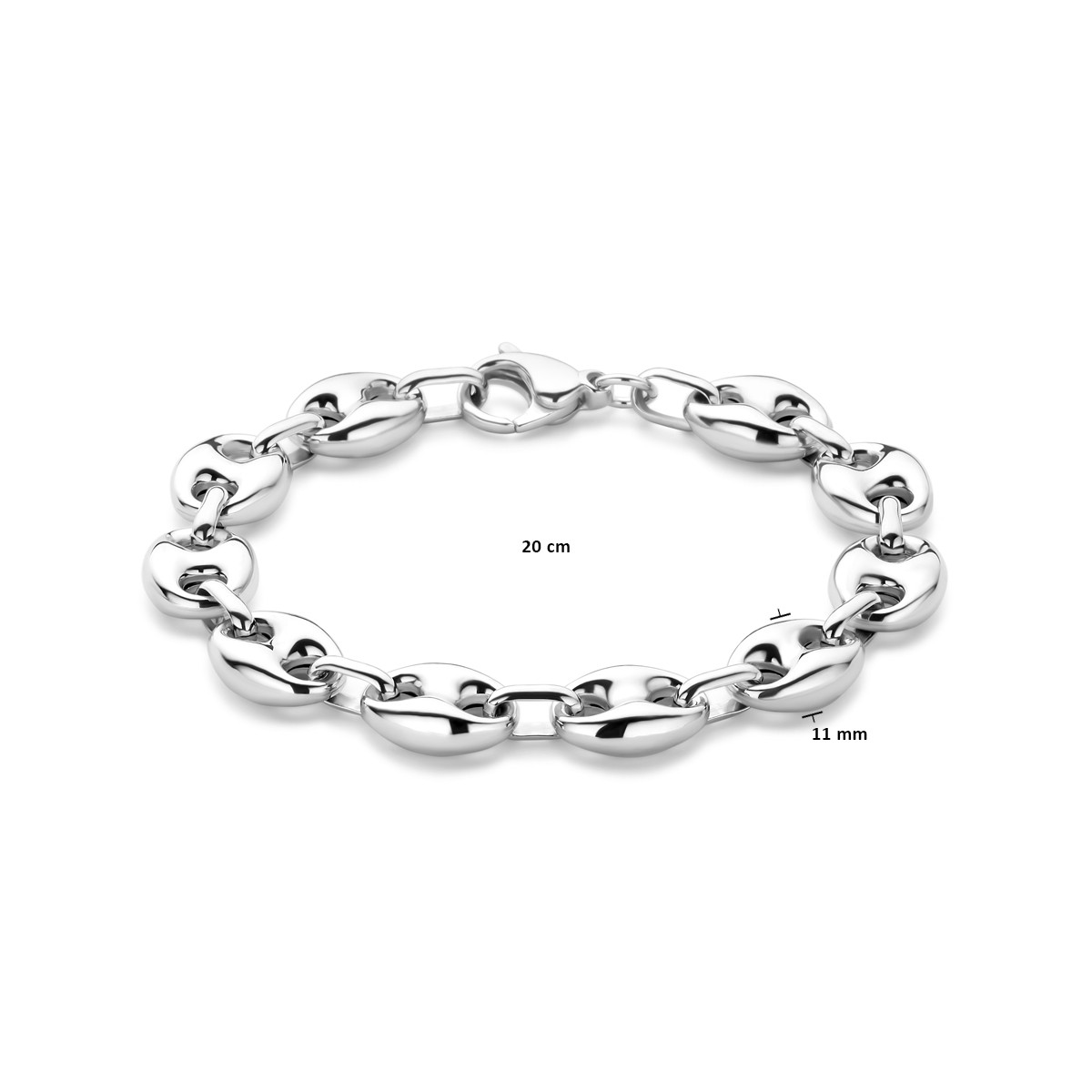 Zilveren armband met koffieboon schakel 11 mm breed - Lengte 20 cm