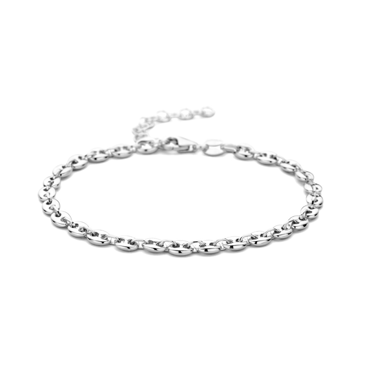 Zilveren armband met koffieboon schakel 3.7 mm breed - Lengte 16 + 3 cm