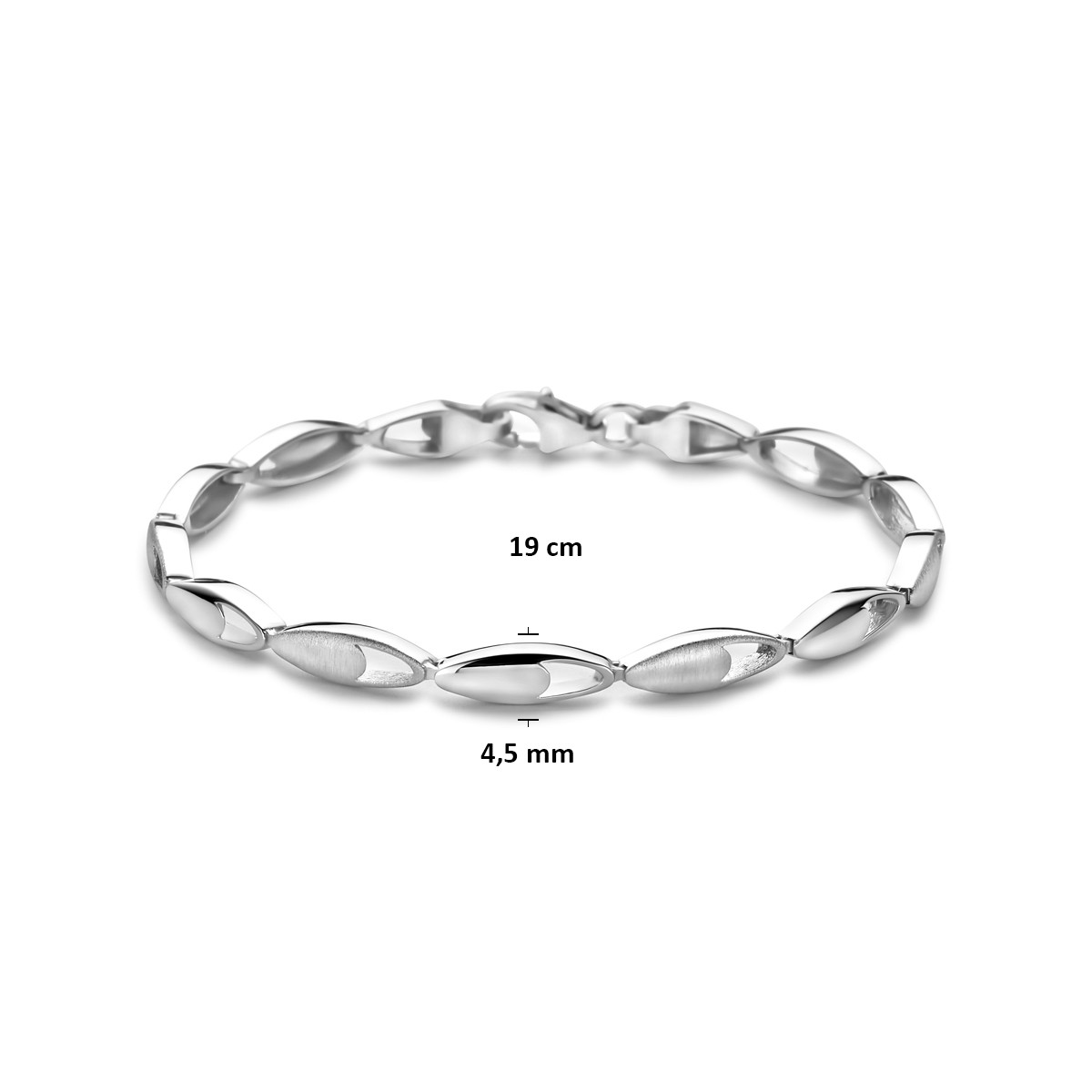 Zilveren armband met ovale schakels mat en glanzend 4.5 mm breed - Lengte 19 cm