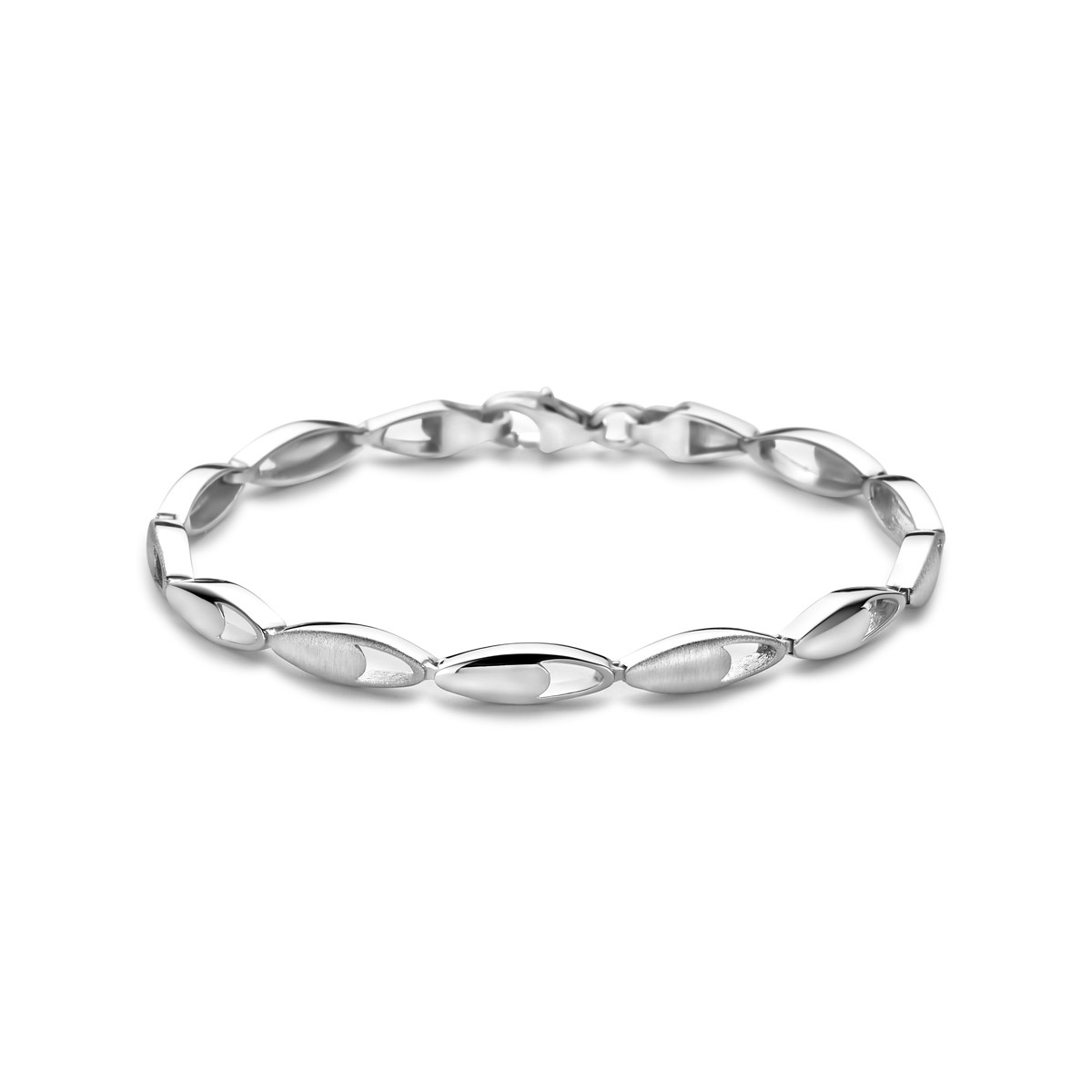 Zilveren armband met ovale schakels mat en glanzend 4.5 mm breed - Lengte 19 cm