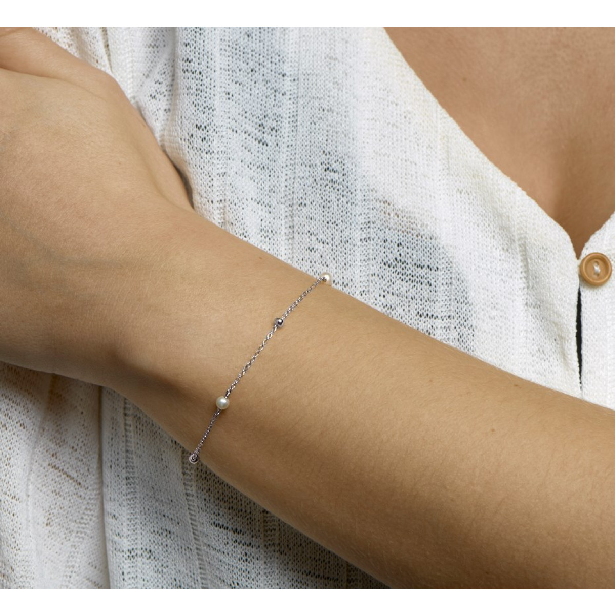 Zilveren armband met parel 16.5-18.5 cm
