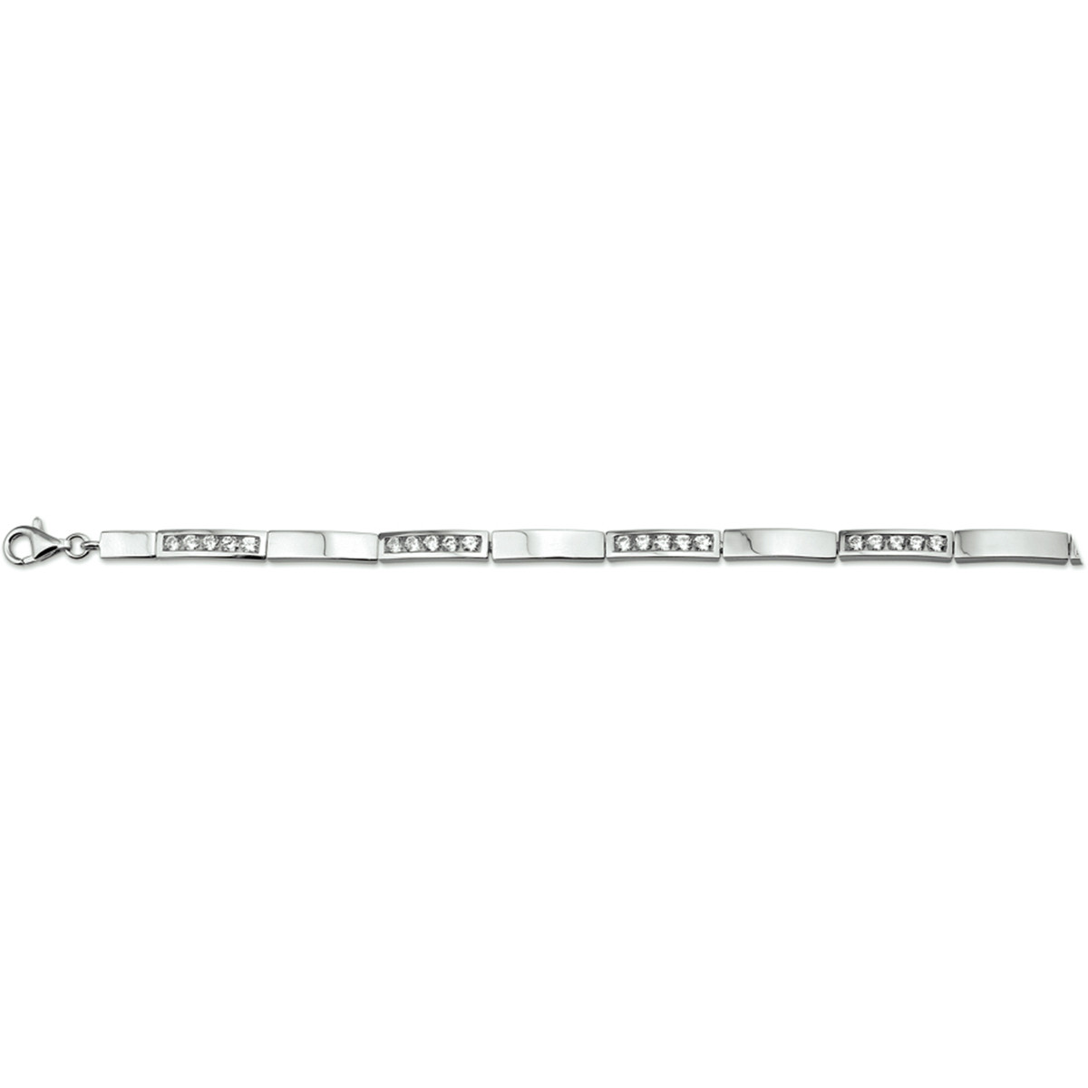 Zilveren armband met rechthoekige schakels en zirkonia 4.6 mm breed - Lengte 18-21 cm