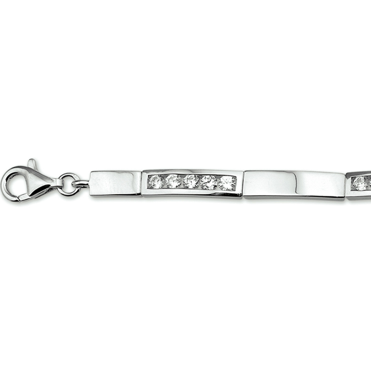 Zilveren armband met rechthoekige schakels en zirkonia 4.6 mm breed - Lengte 18-21 cm