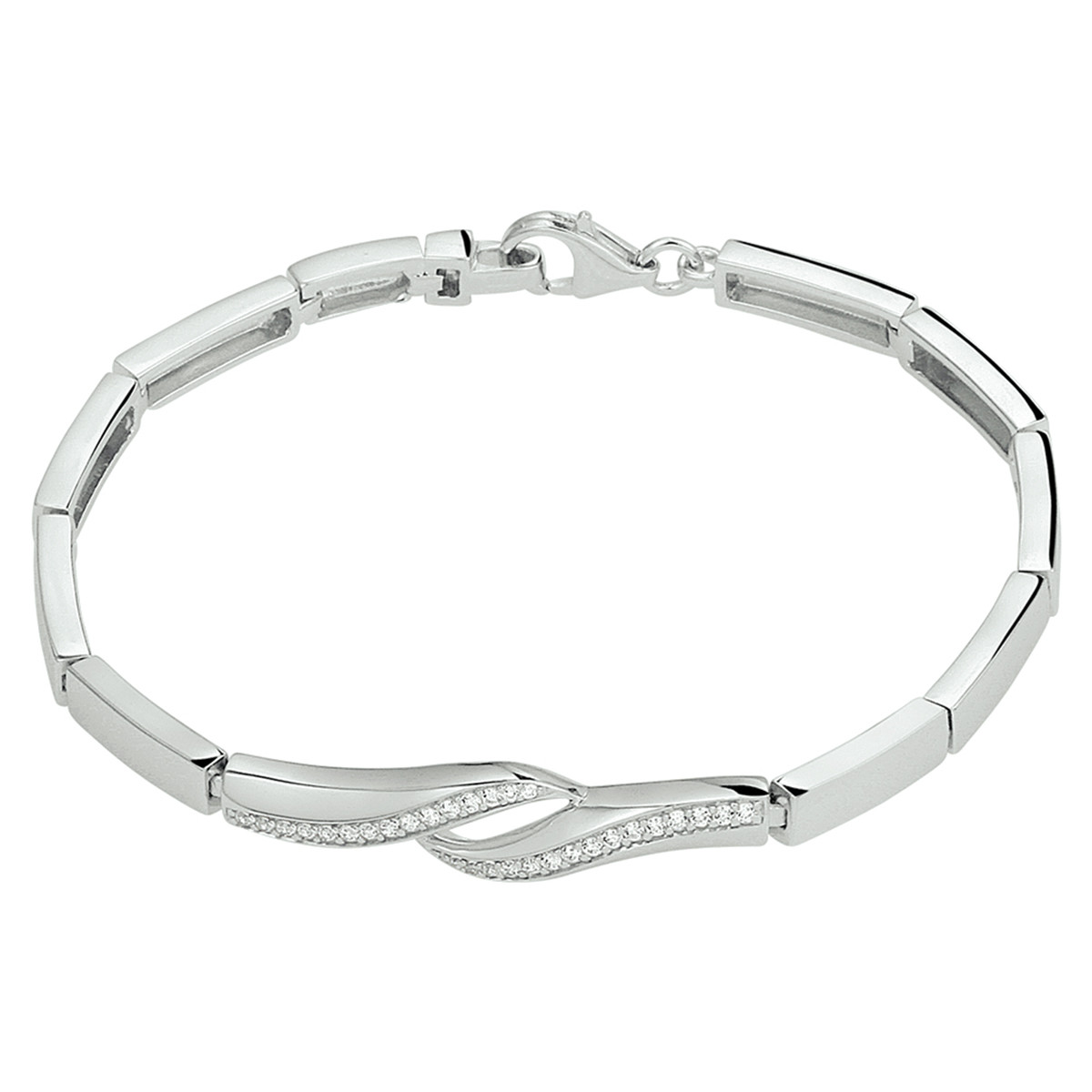 Zilveren armband met steen glanzende schakels 7 mm breed - Lengte 18.5 cm