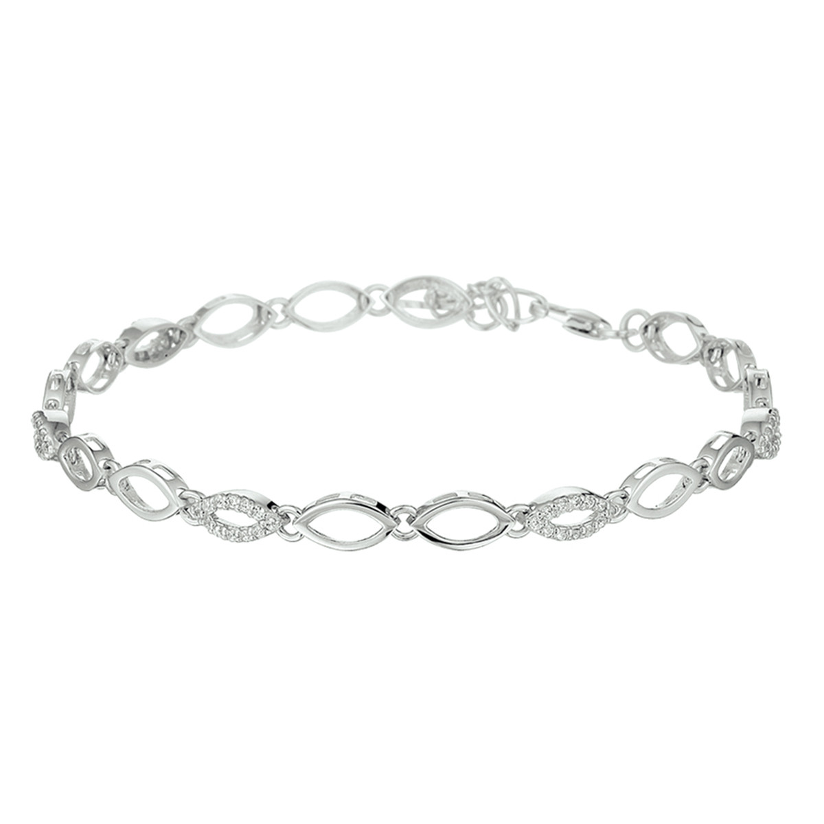 Zilveren armband met steen ovale zirkonia schakels 4.5 mm breed - Lengte 18-20.5 cm