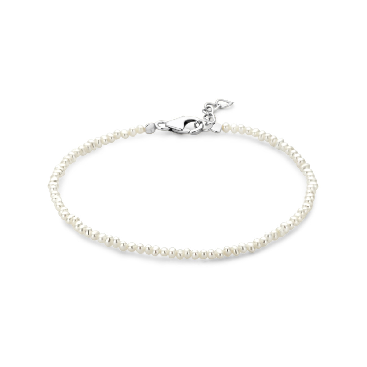 Zilveren armband met witte zoetwaterparels van 2.5 mm groot - Lengte 16.5-18.5 cm