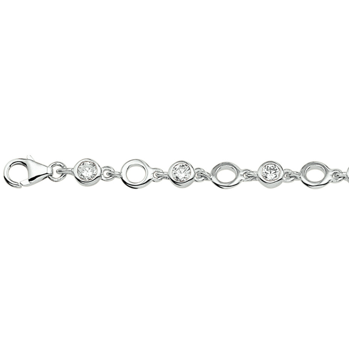 Zilveren armband met zirkonia ronde schakels 6.2 mm breed - Lengte 18-20 cm