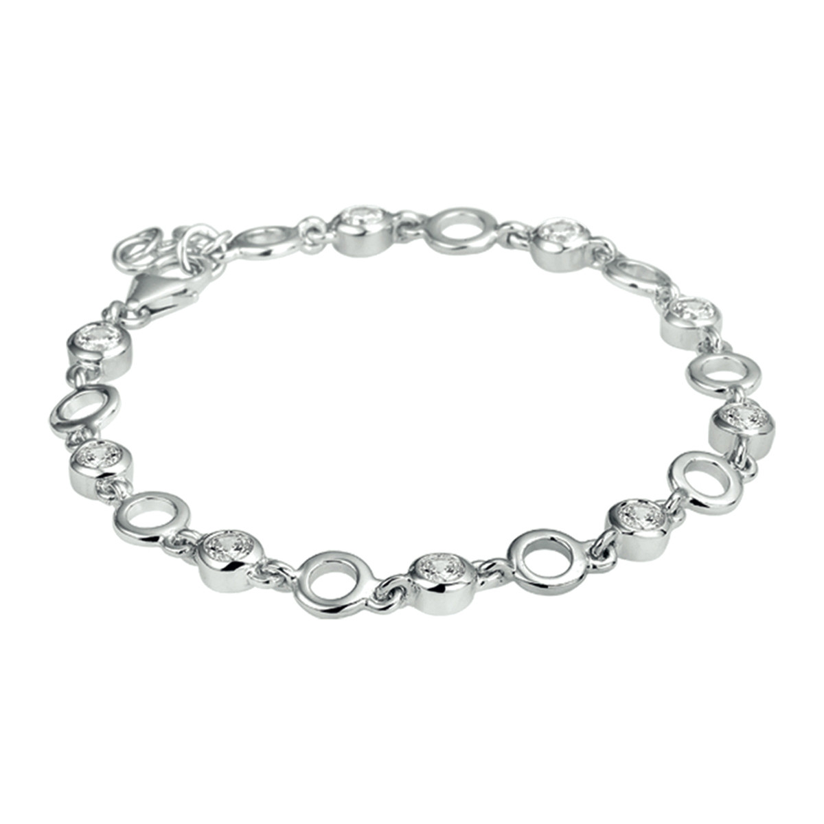 Zilveren armband met zirkonia ronde schakels 6.2 mm breed - Lengte 18-20 cm