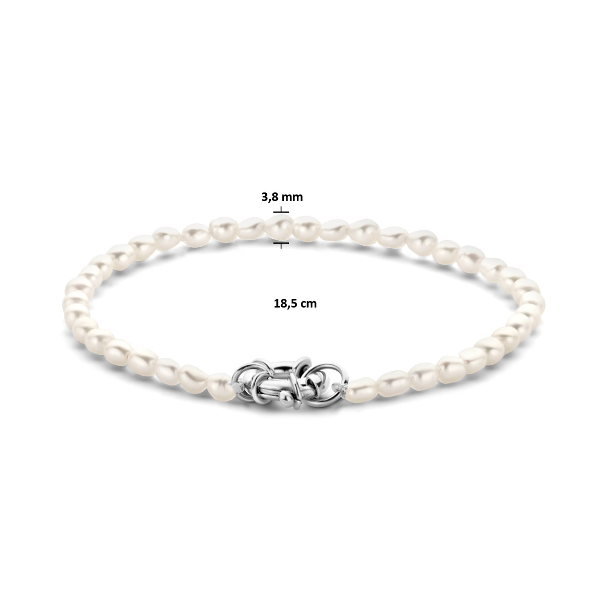 Zilveren armband met zoetwaterparels en groot veerslot - Lengte 18.5 cm