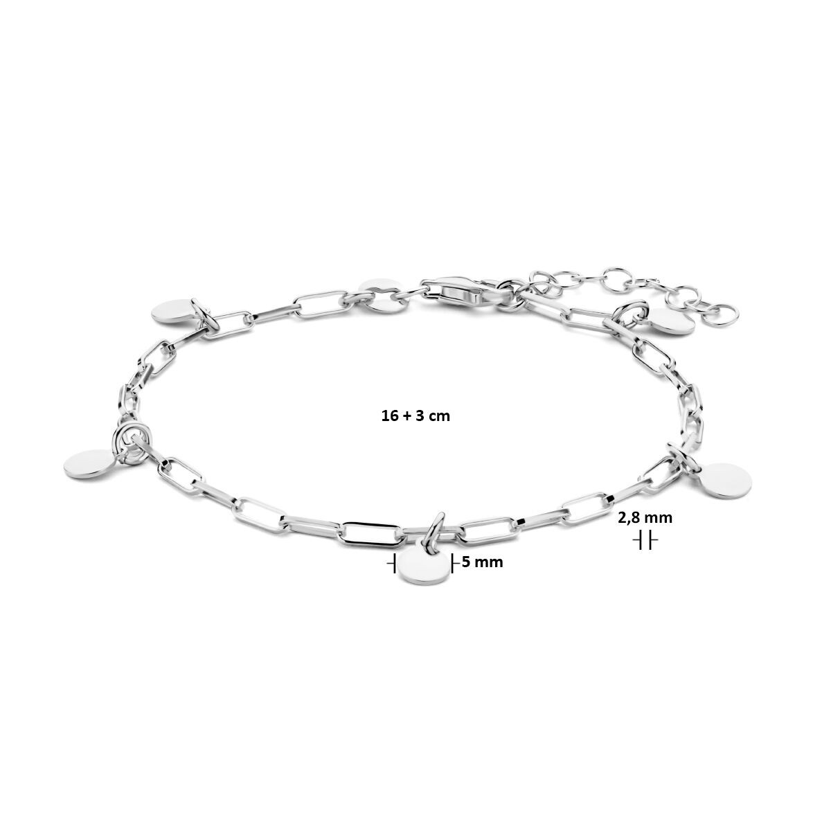 Zilveren armband paperclipschakel 2.8 mm 16-19 cm
