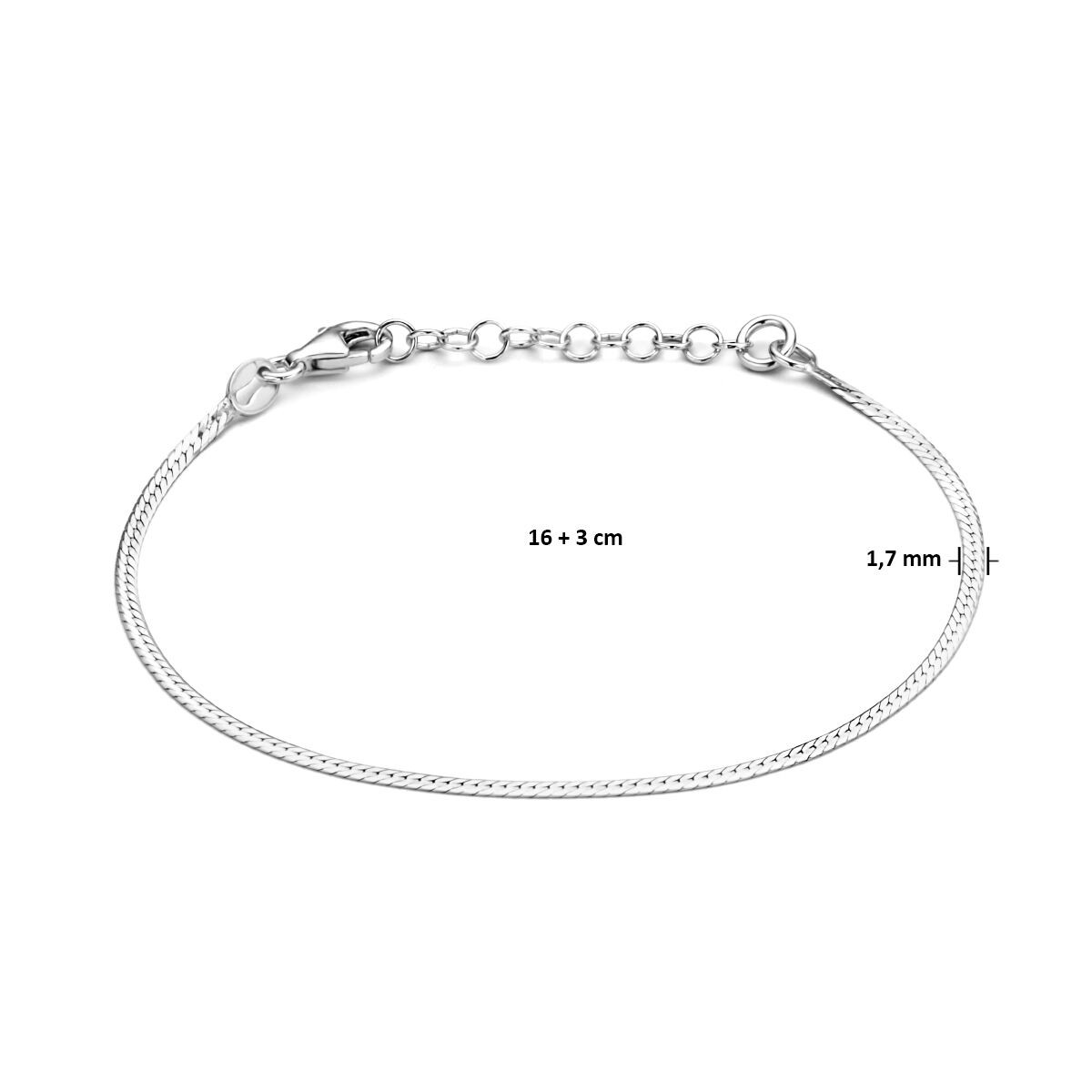 Zilveren armband platte schakel 1.7 mm 16-19 cm