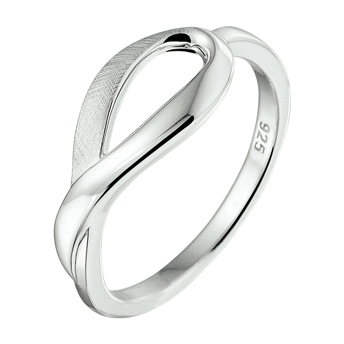 Zilveren asymmetrische ring met glanzend en scratched design 8 mm breed