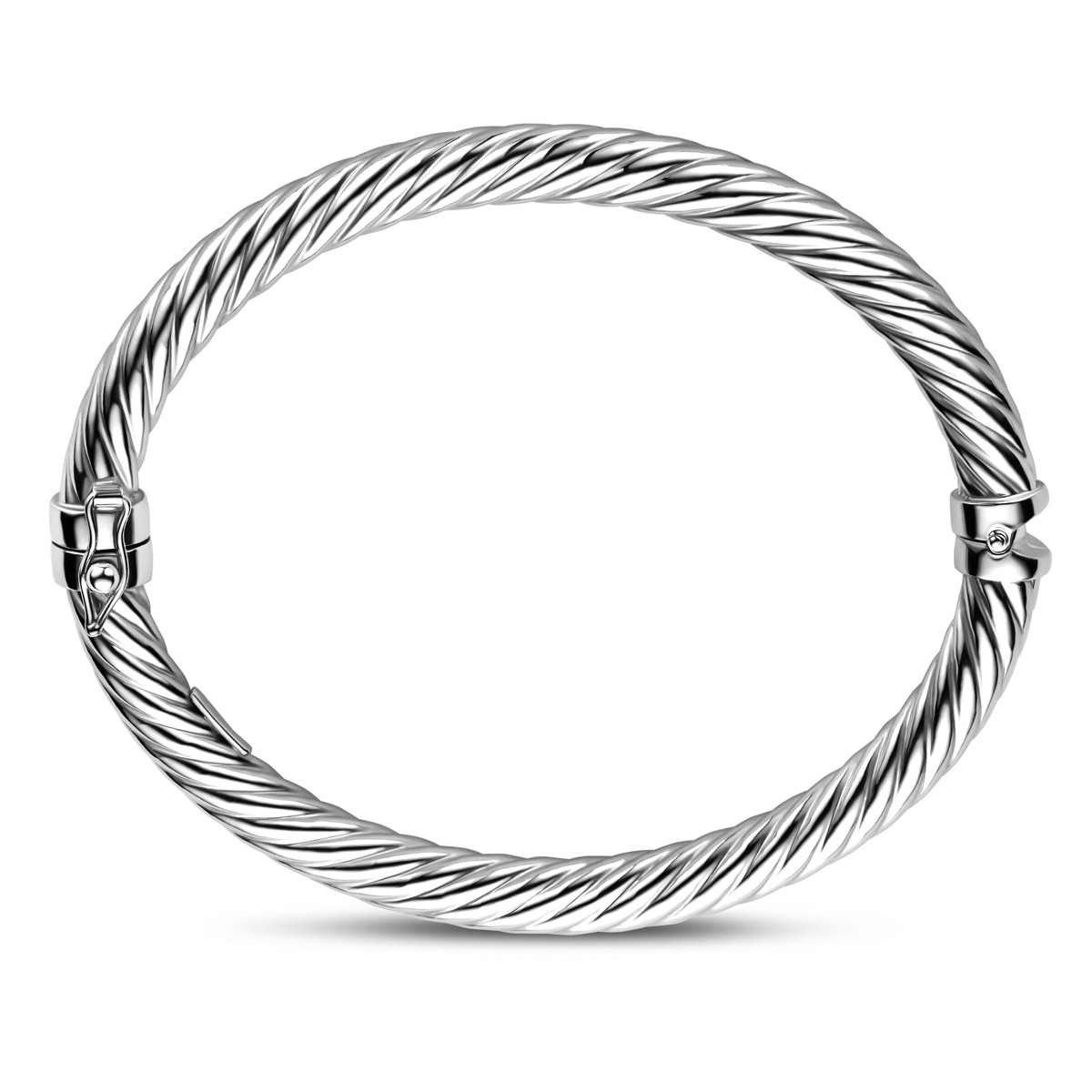 Zilveren bangle met gedraaid glanzend ontwerp 6 mm breed - Diameter 60 mm