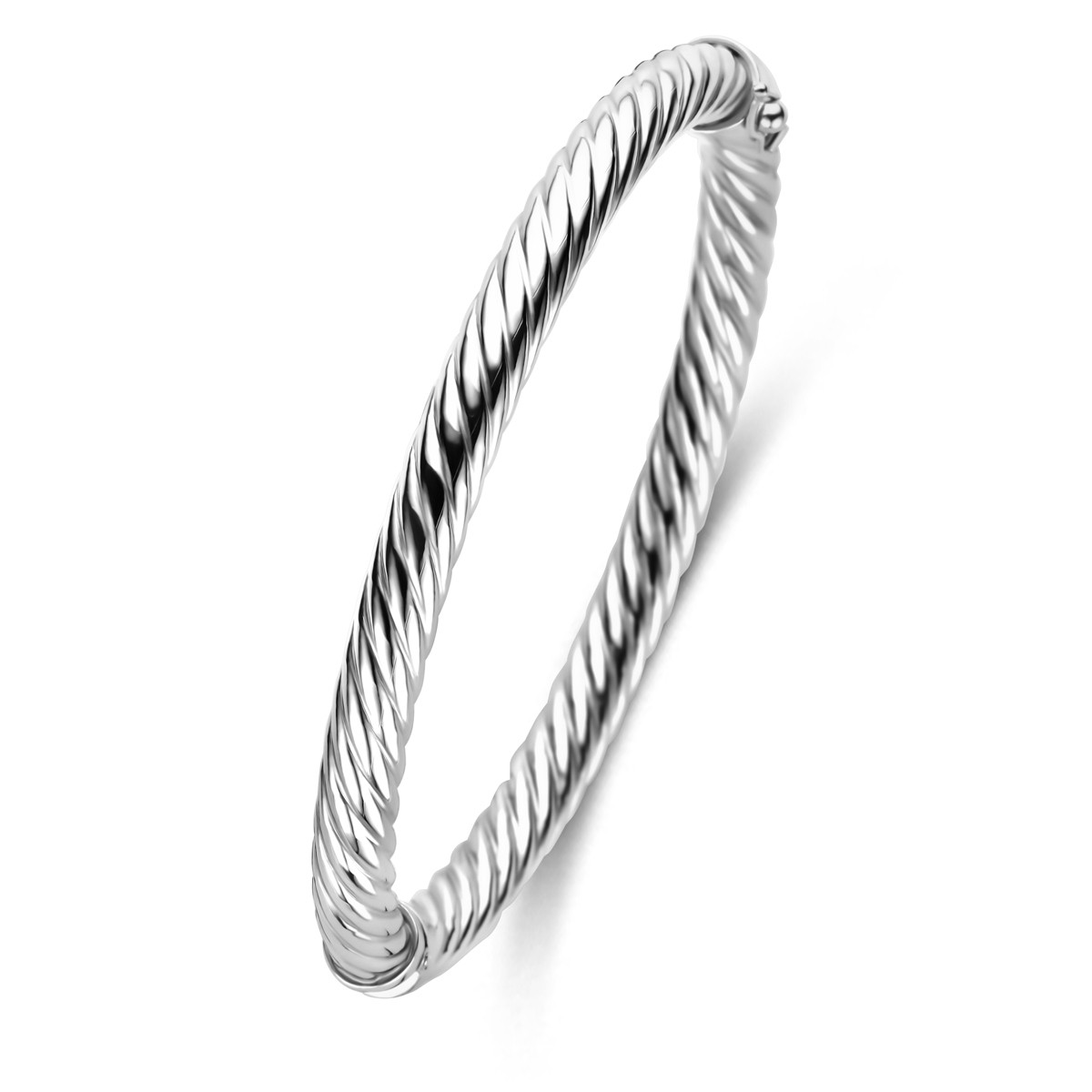 Zilveren bangle met gedraaid glanzend ontwerp 6 mm breed - Diameter 60 mm