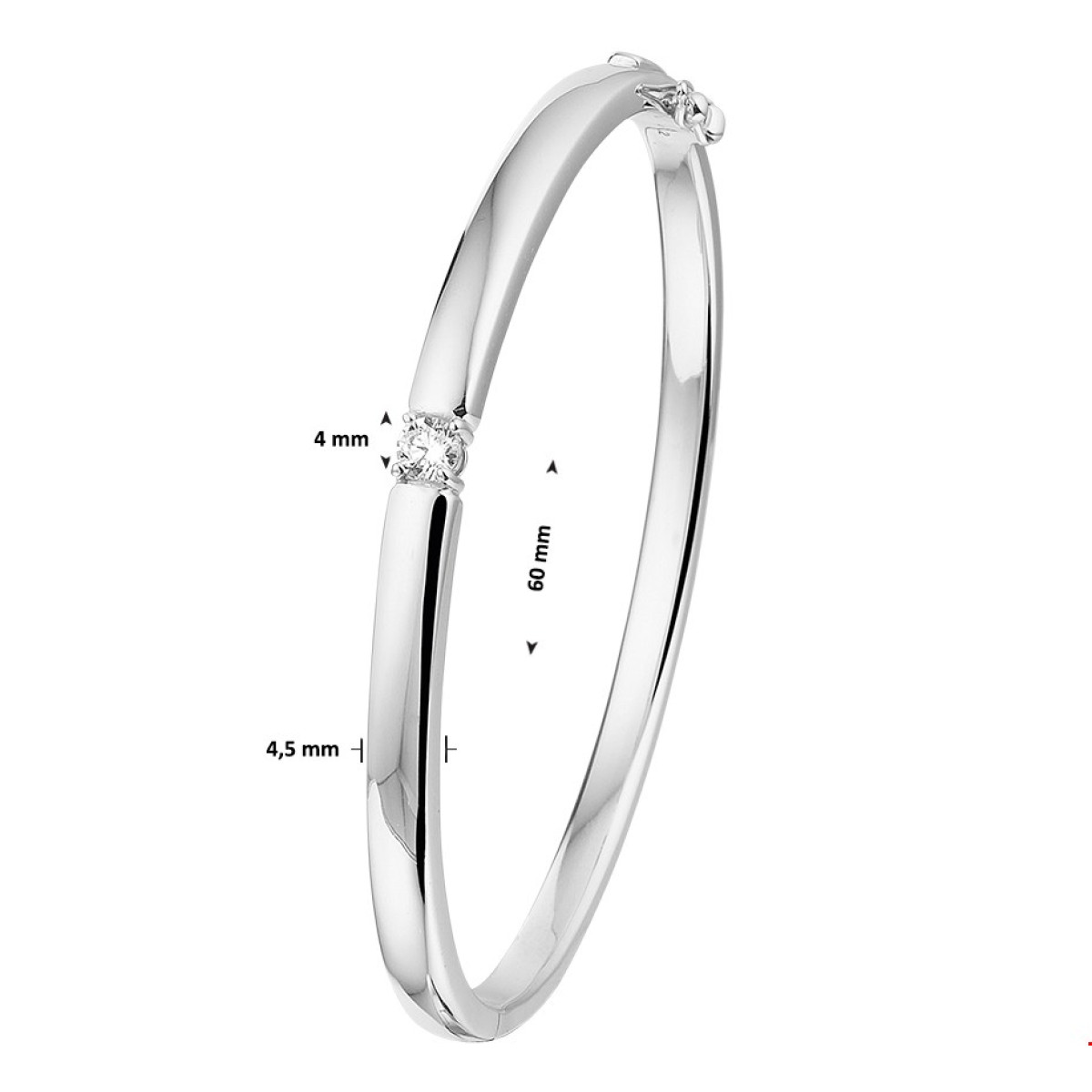 Zilveren bangle scharnier zirkonia 4.5 x 60 mm
