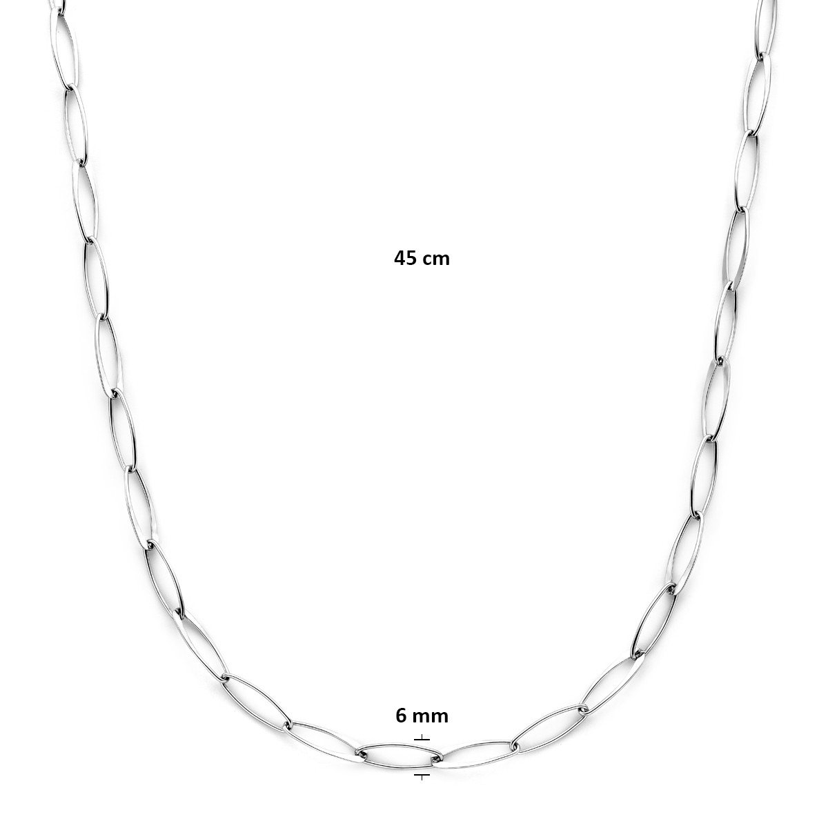Zilveren collier met anker schakels gerhodineerd 925 6 mm breed - Lengte 45 cm