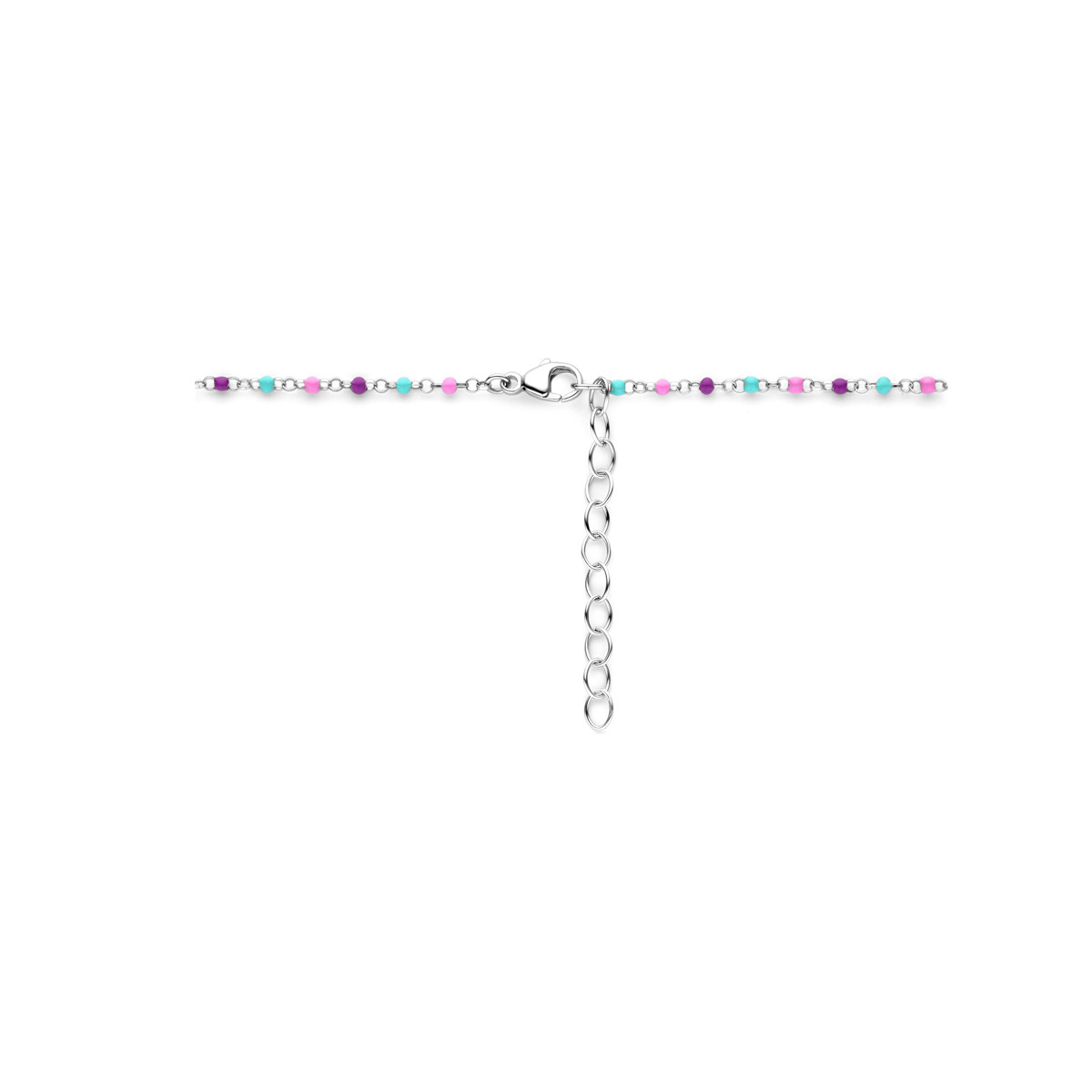 Zilveren collier met gekleurde bolletjes emaille - Lengte 36-40 cm