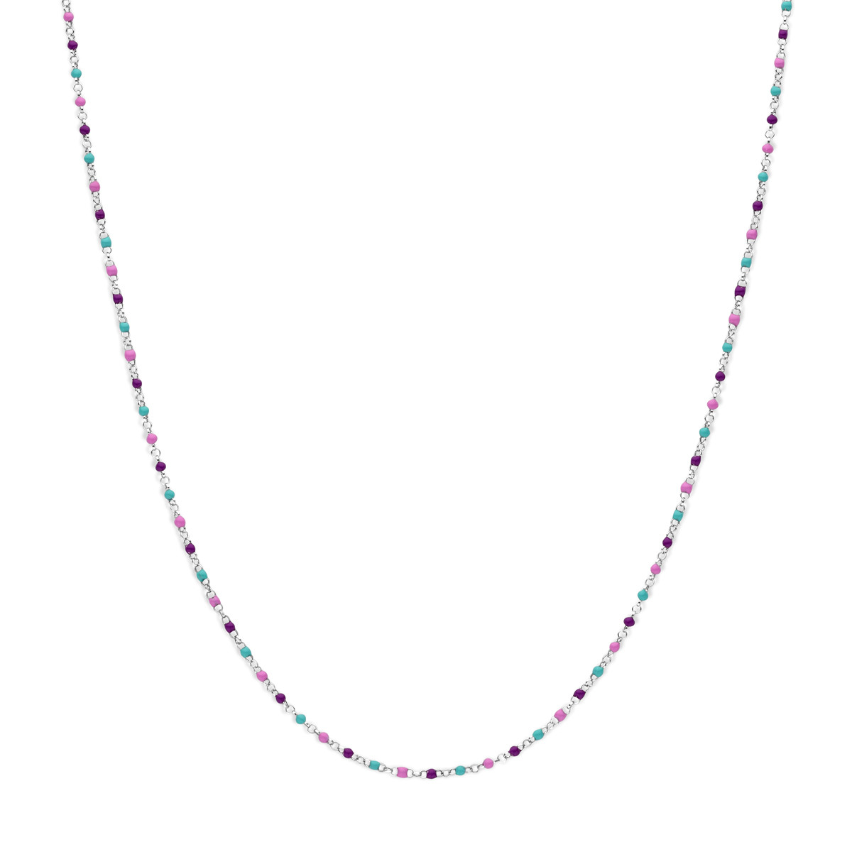 Zilveren collier met gekleurde bolletjes emaille - Lengte 36-40 cm