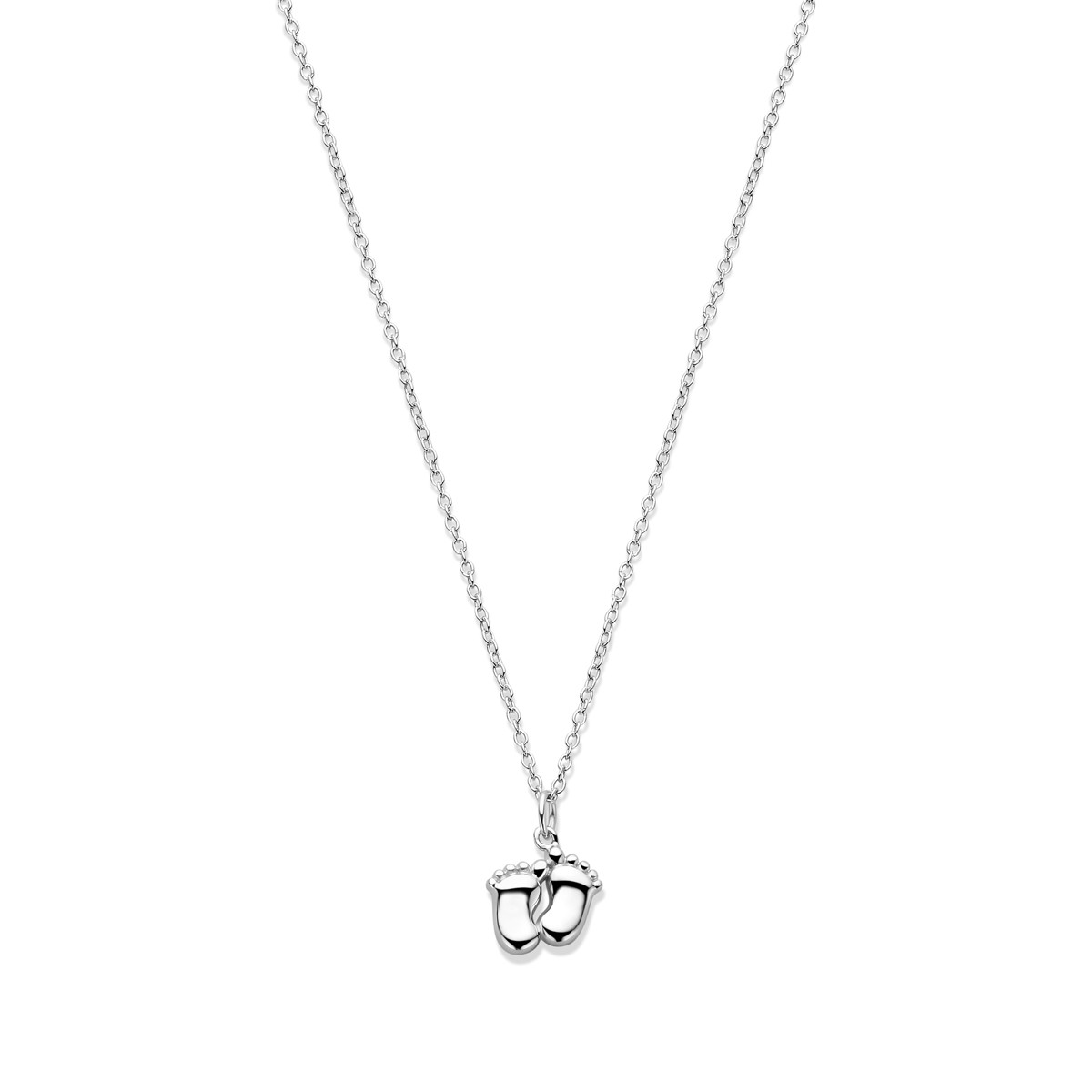 Zilveren collier met glanzende baby voetjes - Lengte 41, 43, 45 cm