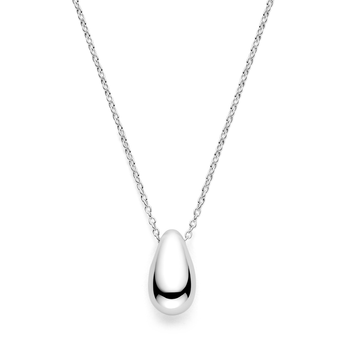 Zilveren collier met glanzende druppel hanger - Lengte 41, 43, 45 cm