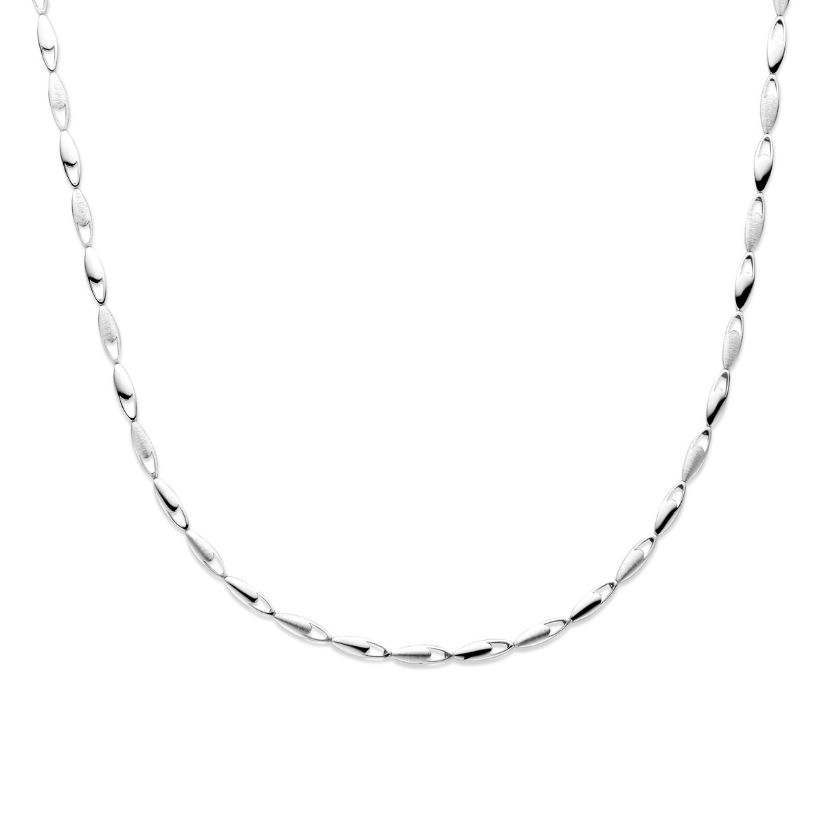 Zilveren collier met ovale schakels mat en glanzend afgewerkt 4.5 mm breed - Lengte 45 cm