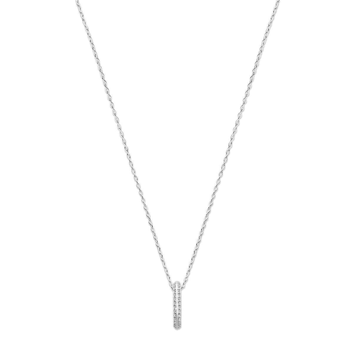 Zilveren collier met ronde zilveren zirkonia hanger - Lengte 42 t/m 45 cm