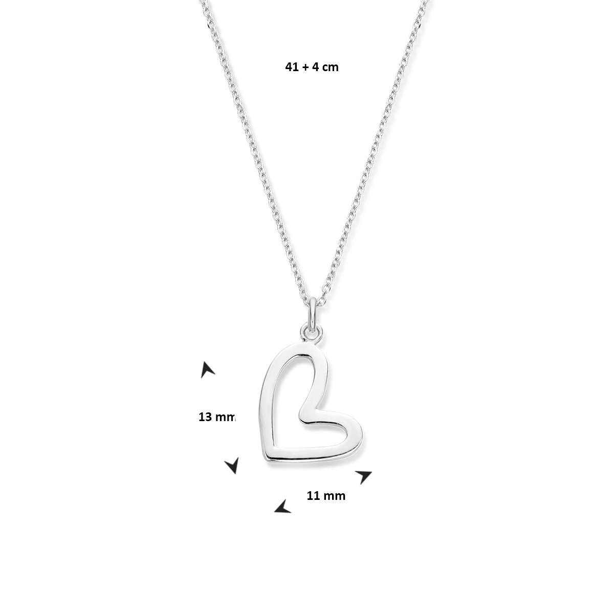 Zilveren collier met schuin hartje