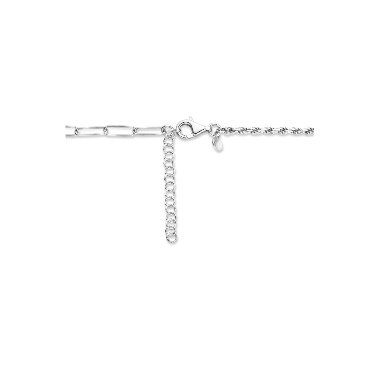 Zilveren combi-ketting met koord en paperclip - Lengte 41 + 4 cm