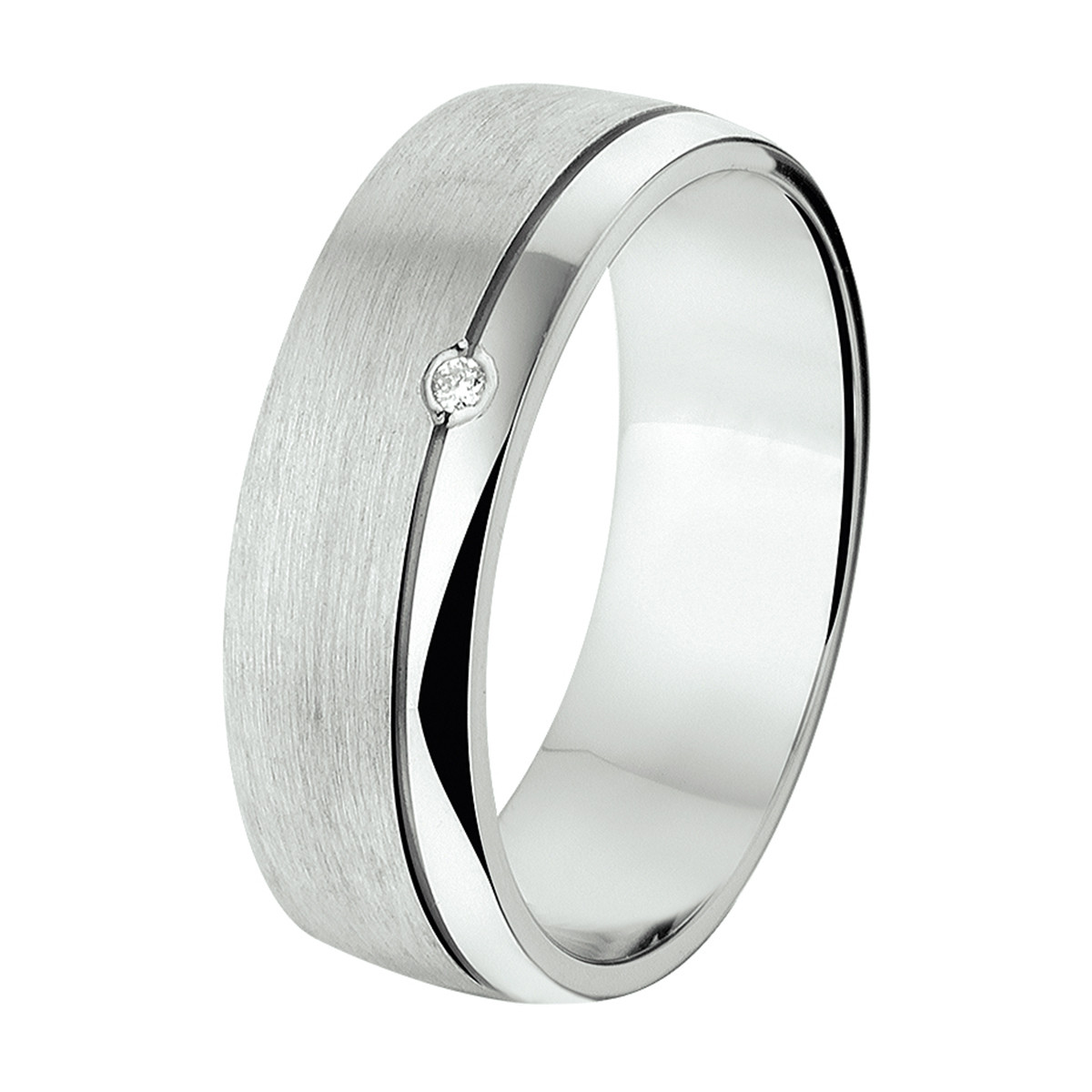 Zilveren diamanten ring met mat en glanzend design 0.01 crt 6 mm breed