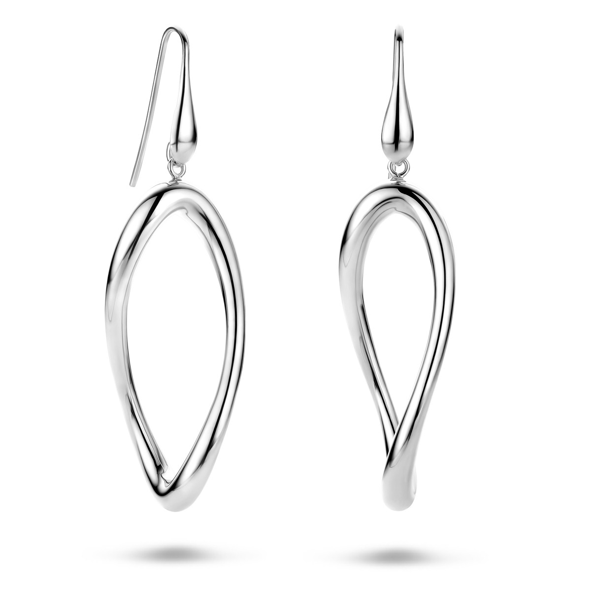 Zilveren druppel oorhangers gedraaid met glanzende afwerking 19.5 mm breed - Hoogte 48 mm